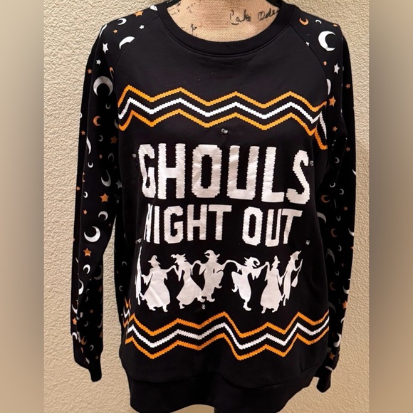 Light Up Halloween Witches “Ghouls Night Out” Pullover Sweatshirt - Picture 4 of 11